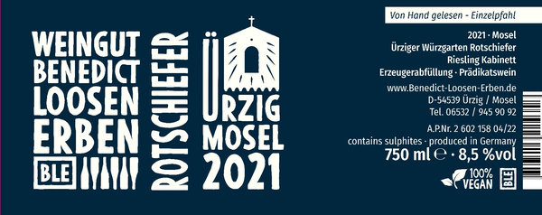 2021 Ürziger Würzgarten Riesling Kabinett RotSchiefer 16