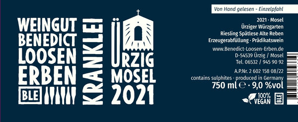 2021 Ürziger Würzgarten Riesling Spätlese Alte Reben „In der Kranklei“ 30